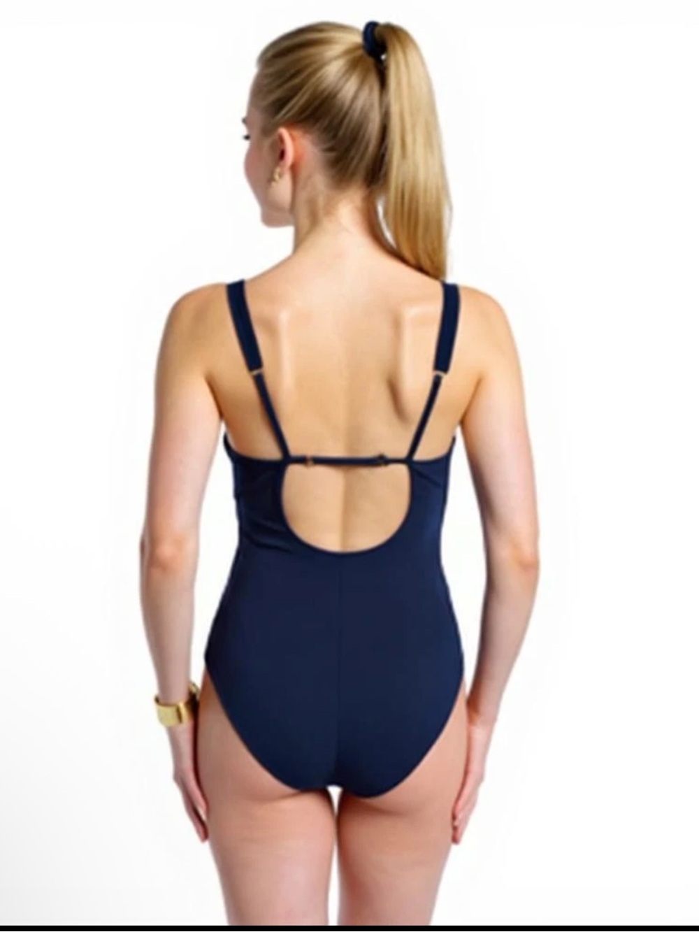 La Blanca Island Goddess One Piece Swimsuit Size 12 Indigo Cross Front Keyhole - Picture 2 of 8